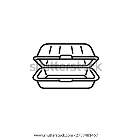 Open disposable food container black and white vector icon for takeaway packaging and disposable tableware design