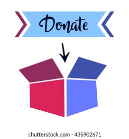 Open Donation box icon for web and mobile, modern minimalist flat design. Hand written calligraphy. Brush painted lettering