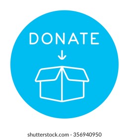 Open donation box line icon for web, mobile and infographics. Vector white icon on the light blue circle isolated on white background.