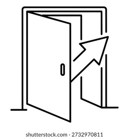 Öffnen Sie die Tür mit einem Pfeilsymbol, das Chancen, Einstieg und Geschäftswachstum darstellt. Vektorgrafik als Symbol für Neuanfang, Zugang, Expansion, Vorwärtsbewegung und Erfolg in Business-, Karriere- und Startup-Konzepten.