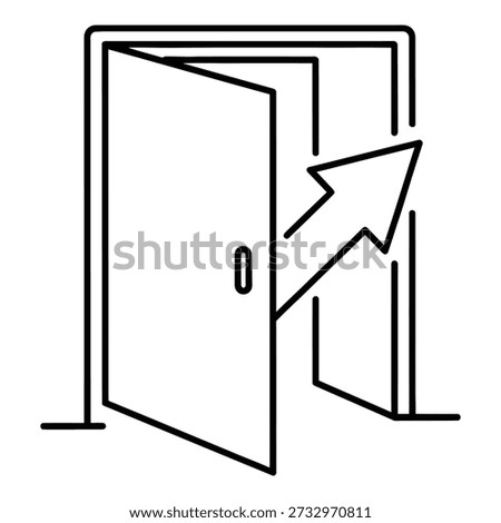 Open door with arrow line icon representing opportunity, entry and business growth. Outline vector illustration symbolizing new beginnings, access, expansion, forward movement and success in business, career and startup concepts.