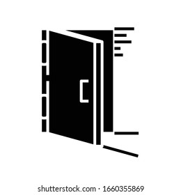 Open door black icon, concept illustration, vector flat symbol, glyph sign.