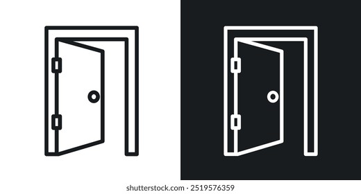 Ícone preto e branco da porta aberta.
