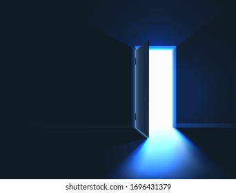 Open Door. Bright light in room through open door. Vector illustration