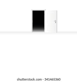 Open door from a bright room to a dark room. Vector illustration.
