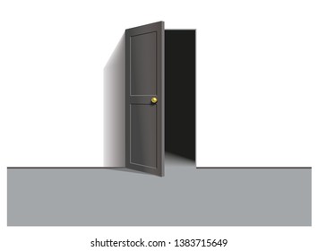 An open door in a bright room. The darkness in the doorway. Vector background.