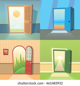 Open Door Cartoon Vector Collection Set Stock Vector Royalty Free