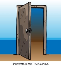 Open door color vector illustration of interior elements