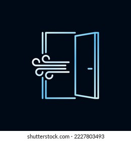 Icono lineal de color de la puerta abierta - símbolo de línea de concepto del vector de ventilación de la habitación sobre fondo oscuro
