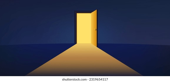 Open door concept. Waiting room lobby entrance with gate and corridor, welcome home entrance concept. Vector illustration of open door room concept