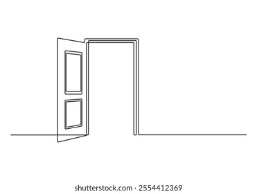 Open door continuous line drawing. Vector illustration