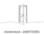 Open Door Continuous One Line Drawing Vector. A symbol of opportunity and a new beginning vector.