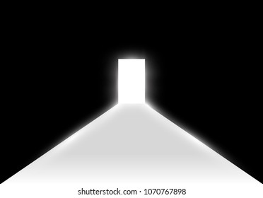 Open the door in a dark room with light passing through it. Light enters through the gap on a transparent background.