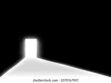 Open the door in a dark room with light passing through it. Light enters through the gap on a transparent background.