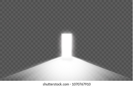 Open The Door In A Dark Room With Light Passing Through It. Light Enters Through The Gap On A Transparent Background.