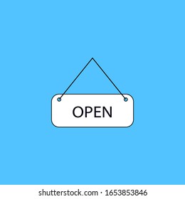 Open door. Design element. Blue background. Vector graphic. Flat 