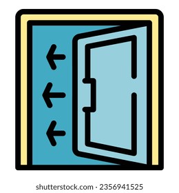 Open door direction icon outline vector. Wooden frame. Lock knob color flat