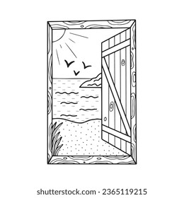 Open door doodle icon vector