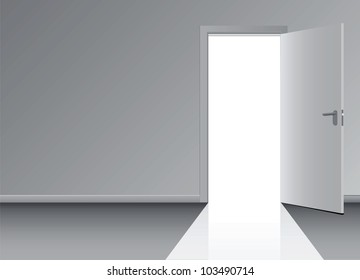 Open the door to the doorway. Vector illustration.