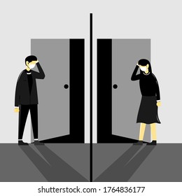 Open the door with the elbow. Prevent infection spreading. Self protection against  COVID-19 or coronavirus concept. Prevent infection spreading. Illustration vector