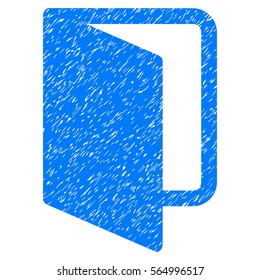 Open Door grainy textured icon for overlay watermark stamps. Flat symbol with dust texture. Dotted vector blue ink rubber seal stamp with grunge design on a white background.