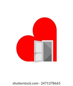 An open door to heart for love. Concept Open heart for new love relationships.