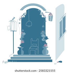 Open door of a house. Vector design