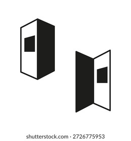 Open door icon. 3D folder vector. Standing book symbol. Entrance gate sign. EPS 10.