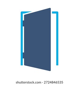 Open door icon blue flat vector design entrance exit symbol home room access opportunity graphic element sign