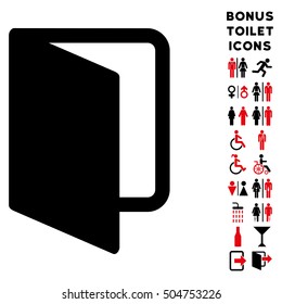 Open Door icon and bonus gentleman and woman lavatory symbols. Vector illustration style is flat iconic bicolor symbols, intensive red and black colors, white background.