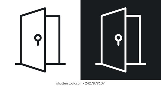 Open Door Icon Designed in a Line Style on White Background.