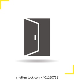 Open door icon. Drop shadow doorway silhouette symbol. Building exit. Vector isolated illustration