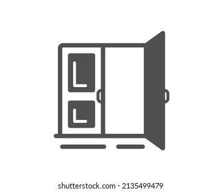 Open door icon. Entrance doorway sign. Building exit symbol. Classic flat style. Quality design element. Simple open door icon. Vector