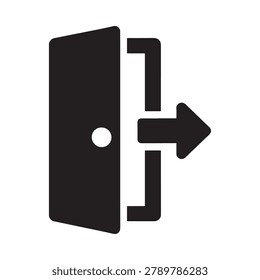 open door icon with exit arrow black silhouette on white