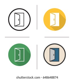 Open door icon. Flat design, linear and color styles. Building exit. Doorway. Isolated vector illustrations