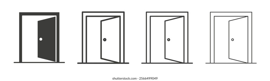 Open door icon flat and linear vector illustration on white background.