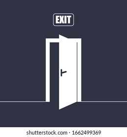 Open door icon in a flat style isolated on dark background. Exit concept. Vector illustration.
