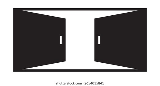 Ícone de porta aberta isolado de estilo plano. Ícone Abrir porta. Sinal de entrada. Símbolo de saída do edifício. Estilo plano clássico. Elemento de design de qualidade. Simples ícone de porta aberta. Ilustração vetorial. 