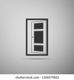 Open door icon isolated on grey background. Flat design. Vector Illustration