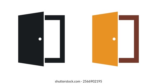 Open door icon set in black and colored
