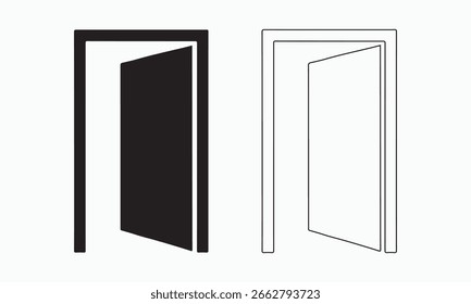Offene Tür Icon Set Schwarz und Weiß
