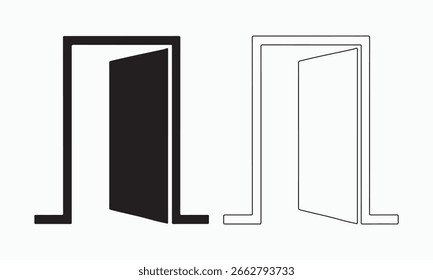Offene Tür Icon Set Schwarz und Weiß
