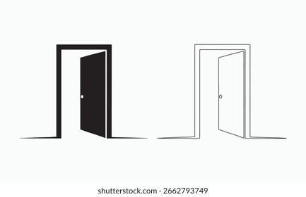 Open Door Icon Set Black and White
