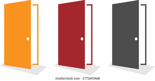 Open door icon. Set of doors isolated on a white background. Vector, cartoon illustration. Vector.