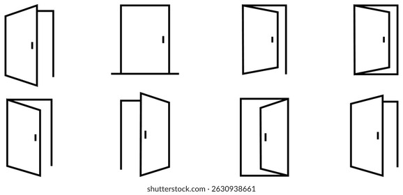 Open door icon set. Entrance door icon. solid filled and stroke thin line style. Vector illustration