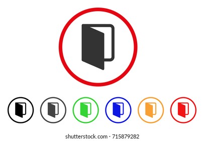 Open Door icon. Vector illustration style is a flat iconic open door gray rounded symbol inside red circle with black, gray, green, blue, red, orange color variants.