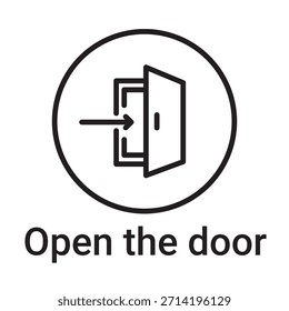 Abra el icono de la puerta. Símbolo de línea de Vector para un Sitio web, tarjeta de producto, presentación y App móvil, embalaje o instrucción. Signo de esquema editable