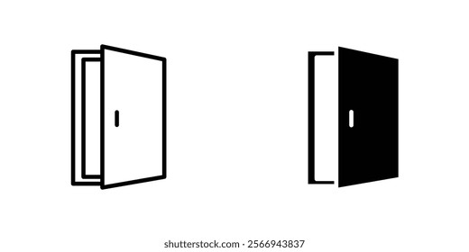 Open door icons. black and white vector set.