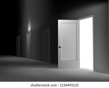 Open door illustration in dark corridor