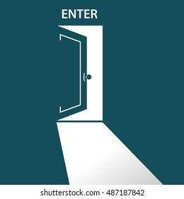 Open door illustration vector light coming out.